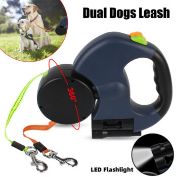 Laisse Rétractable Double pour Petits Chiens – Rotation 360° avec Éclairage LED